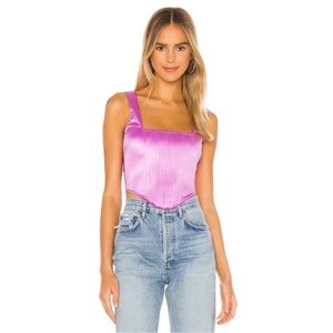 New Superdown Catey Corset Top Purple Satin Boned Square Neck Sleeveless Small